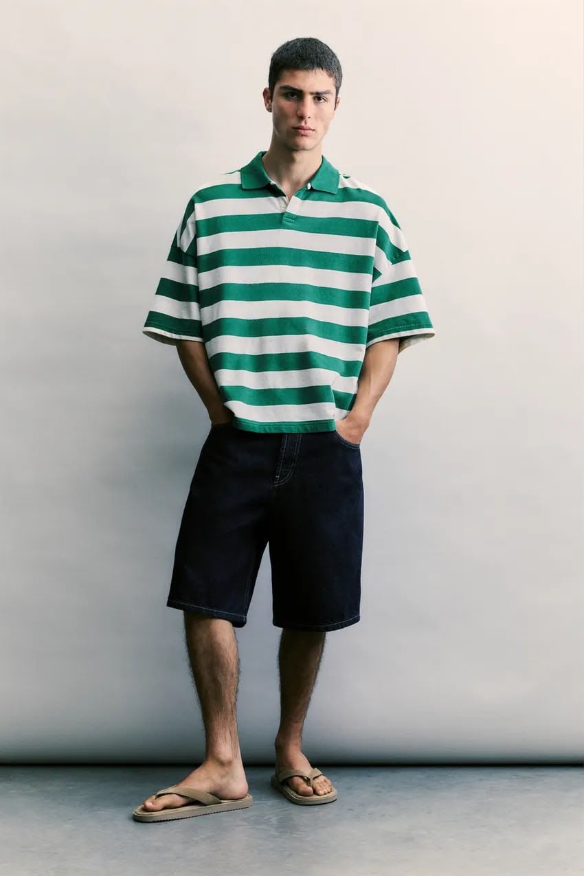 Bull & Bear Short Sleeve T-Shirt – Green & White