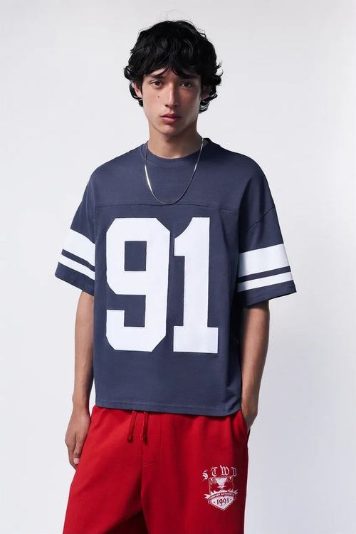 Bull & Bear Jersey – Navy Blue & White